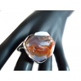 Orange Gray Agate Ring, Chunky Gemstone Ring, Big 